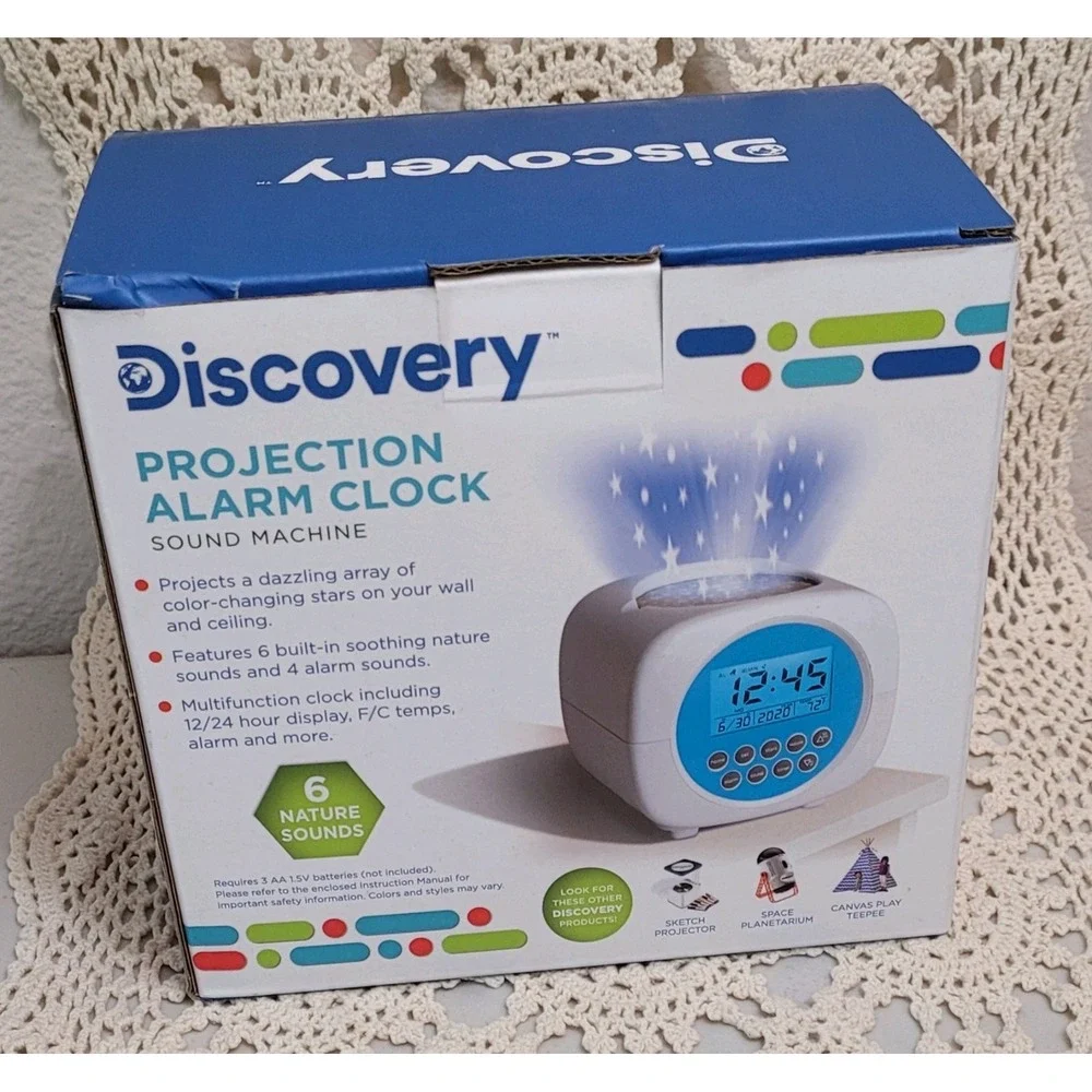 Discovery Projection Alarm Clock Sound Machine. 6 Nature & 4 Alarm Sounds. Stars